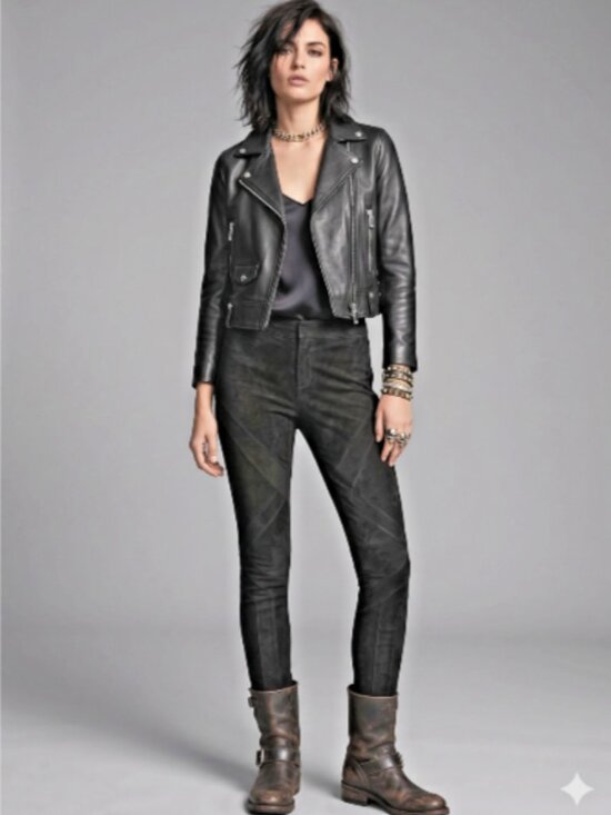 Haute Hippie Pants - Haute Hippie Black Suede Leather Front Ponte Back High Waist Ankle Zip Slim Fit